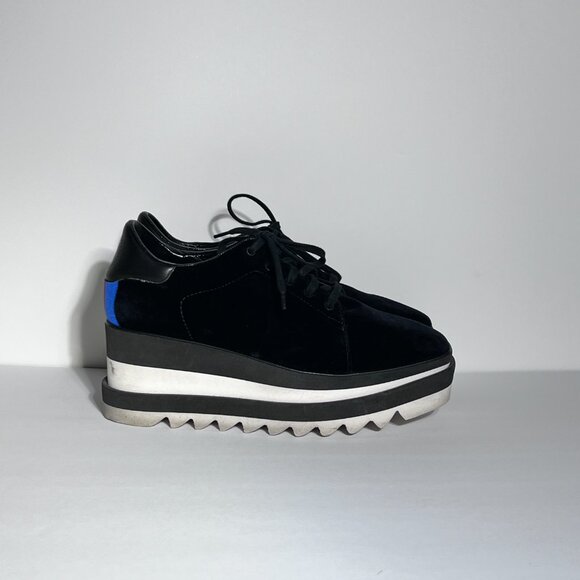 Stella McCartney Sneak Elyse Black Velvet Platform Shoes Sz 38/8 - Picture 3 of 10